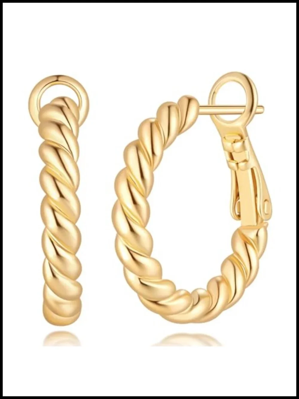 14k Gold Plated Twisted Hoop Earrings for Women Hypoallergenic Lightweight